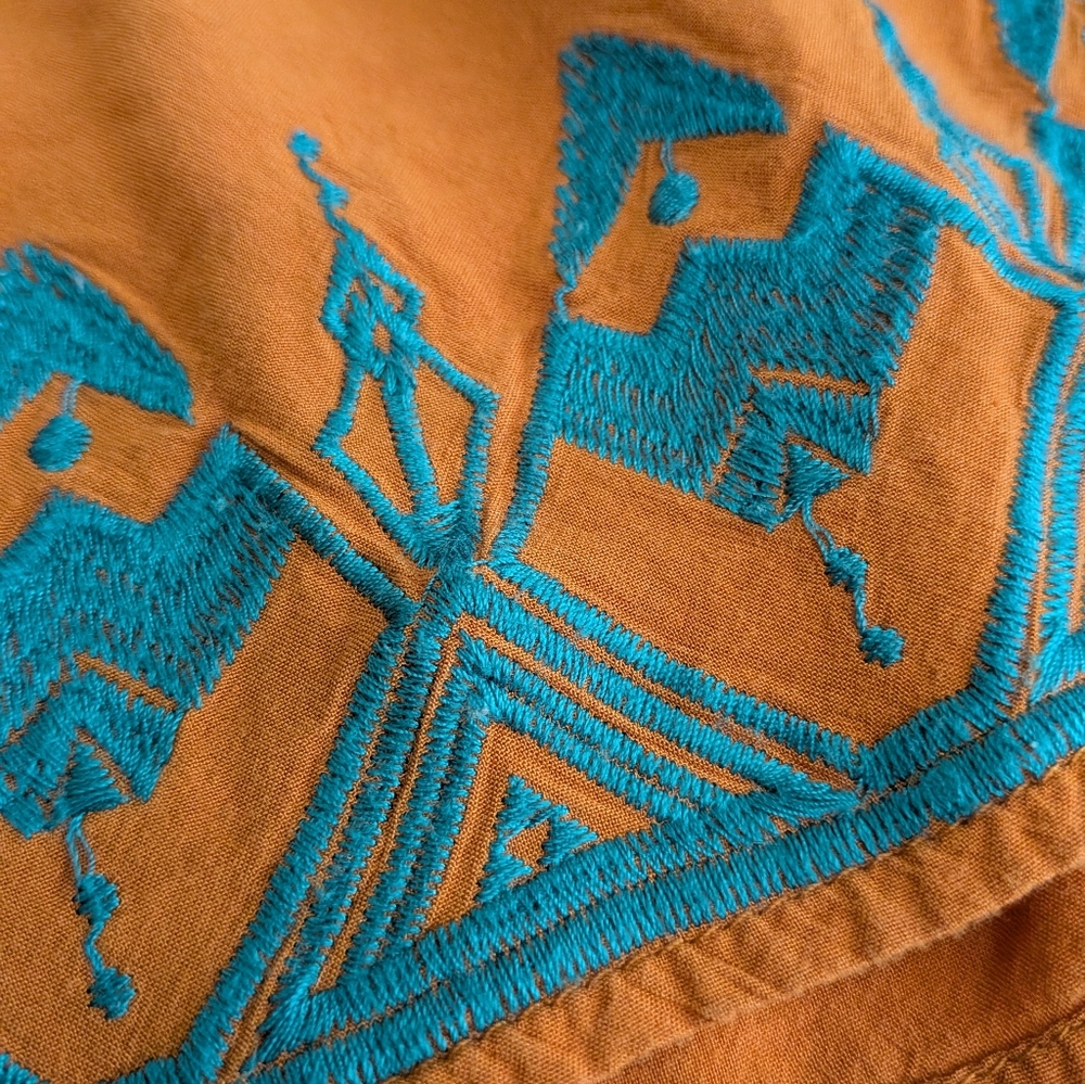 Umgee Burnt Orange and Blue Embroidery Boho Shirt - Picture 8 of 13
